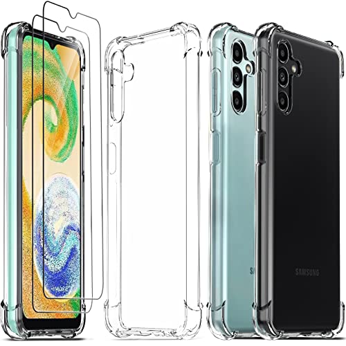 Ferilinso Handyhülle für Samsung Galaxy A04S/ A13 5G Hülle, Drop Protection Silikon Zubehör Transparent Case, Mit 2 Stück 9H Schutzfolie, Stoßfeste Kratzfeste Schutzhülle von Ferilinso