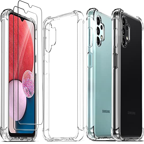 Ferilinso Handyhülle für Samsung Galaxy A13 4G Hülle, Drop Protection Silikon Zubehör Transparent Case, Mit 2 Stück 9H Panzer Schutz Glas Schutzfolie, Stoßfeste Kratzfeste Schutzhülle von Ferilinso