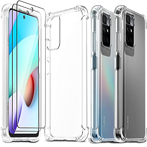 Ferilinso Handyhülle für Xiaomi Redmi 10 Hülle, mit 2 Stück 9H Härte Panzer Schutz Glas Schutzfolie, Ultradünn Transparent Silikon Case, 10X Anti-Vergilbung, Unverwüstliche Fallfestigkeit von Ferilinso