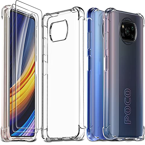 Ferilinso Hülle für Xiaomi Poco X3 Pro/Xiaomi Poco X3 NFC + 2 Stück Panzer Schutz Glas Schutzfolie [Transparent Silikon Handy Hüllen] [Stoßfest Kratzfest ] [Shock Absorption Schutzhülle] von Ferilinso