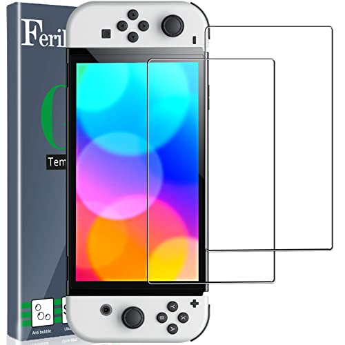 Ferilinso entwickelt für Nintendo Switch OLED Modell 2021 Bildschirmschutz, 2 Stück HD gehärtetes Glas, Zubehör, Case Friendly, 9H Härte, blasenfrei, einfache Installation von Ferilinso