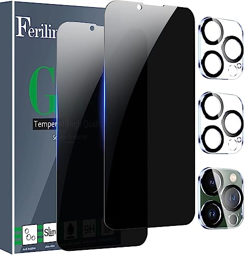 Ferilinso entwickelt für iPhone 13 Pro Privatsphäre Bildschirmschutz, 2 Stück 9H Anti Spy gehärtetes Glas mit 2 Stück Kamera-Objektiv-Schutz, Fall freundlich, Blase frei, 5G 6.1 Zoll von Ferilinso