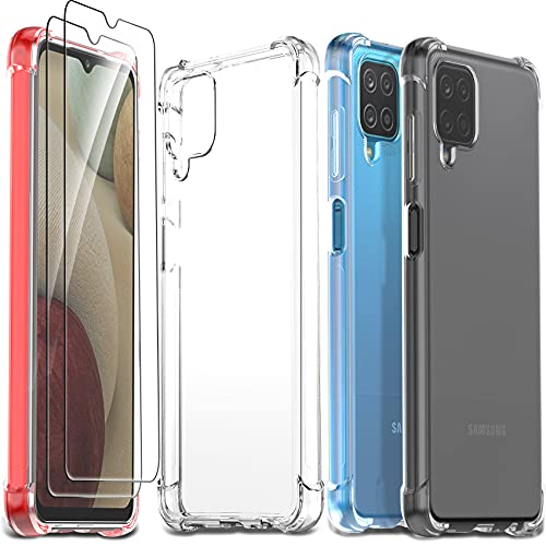 Ferilinso für Samsung Galaxy A12/A12 Nacho/M12 Hülle + 2 Stück Panzer Schutz Glas Schutzfolie [Transparent Silikon Handy Hüllen] [Stoßfest Kratzfest ] [Shock Absorption Schutzhülle] von Ferilinso