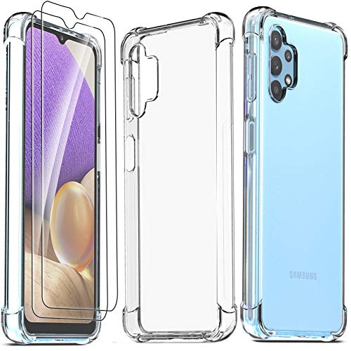 Ferilinso für Samsung Galaxy A32 5G / M32 5G Hülle + 2 Stück Panzer Schutz Glas Schutzfolie [Transparent Silikon Handy Hüllen] [Stoßfest Kratzfest ] [Shock Absorption Schutzhülle] von Ferilinso