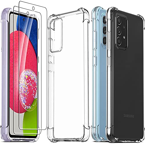 Ferilinso für Samsung Galaxy A52 4G&5G/ A52s 5G Hülle + 2 Stück Panzer Schutz Glas Schutzfolie [Transparent Silikon Handy Hüllen] [Stoßfest Kratzfest ] [Shock Absorption Schutzhülle] von Ferilinso