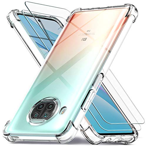 Ferilinso für Xiaomi Mi 10T Lite 5G Hülle + 2 Stück Panzer Schutz Glas Schutzfolie [Transparent Silikon Handy Hüllen] [Stoßfest Kratzfest ] [Shock Absorption Schutzhülle] von Ferilinso