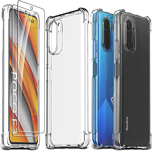 Ferilinso für Xiaomi Mi 11i 5G/ Poco F3 Hülle + 2 Stück Panzer Schutz Glas Schutzfolie [Transparent Silikon Handy Hüllen] [Stoßfest Kratzfest ] [Shock Absorption Schutzhülle] von Ferilinso