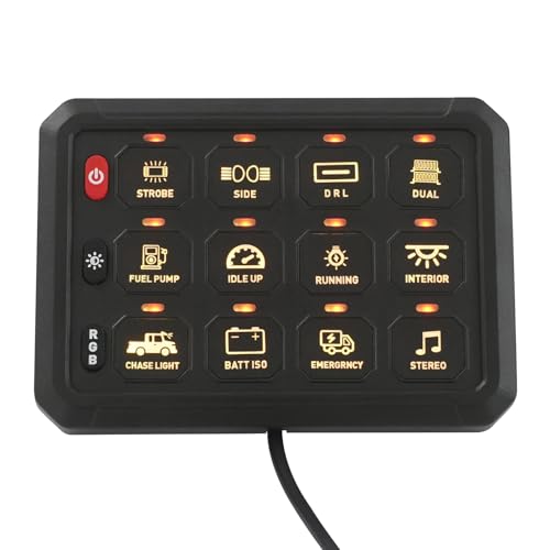 DC 12V-24V RGB-Touch-Schalter 6-12 Tasten Schalter Panel, IP65 Wasserdicht, 6-8 Lichtfarben, für Wohnmobil, Auto und Yacht (Schwarz 12-Fach-Schalttafel) von Fermoirper