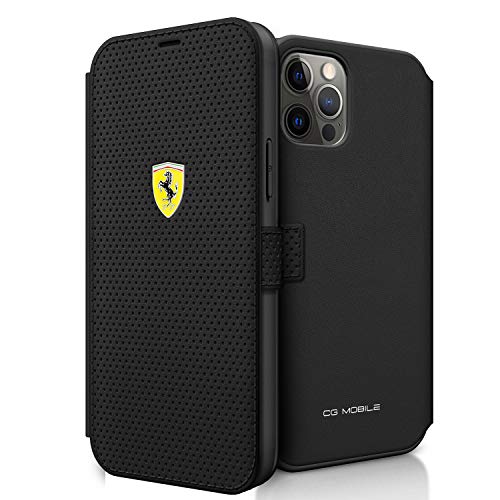 Ferrari FESPEFLBKP12LBK Book On Track Perforated Hülle für iPhone 12 Pro Max 6,7" schwarz von Ferrari
