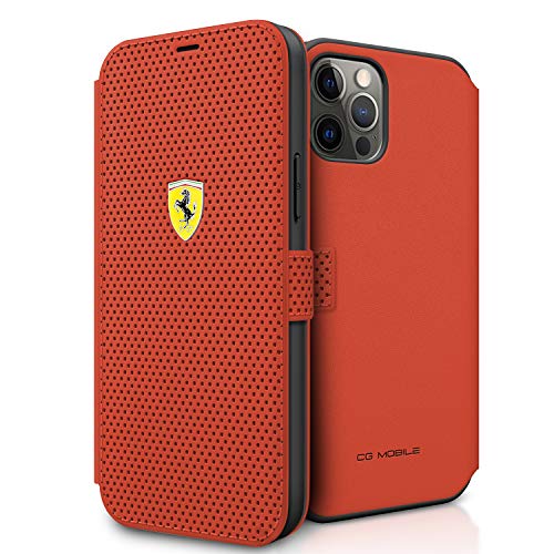 Ferrari FESPEFLBKP12LRE Book On Track Perforated Hülle für iPhone 12 Pro Max 6,7" rot von Ferrari