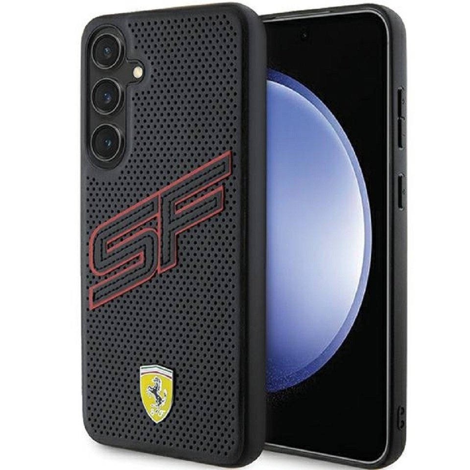Ferrari Handyhülle Case Galaxy S24 Kunstleder schwarz Logo Metall 6,2 Zoll, Kantenschutz von Ferrari