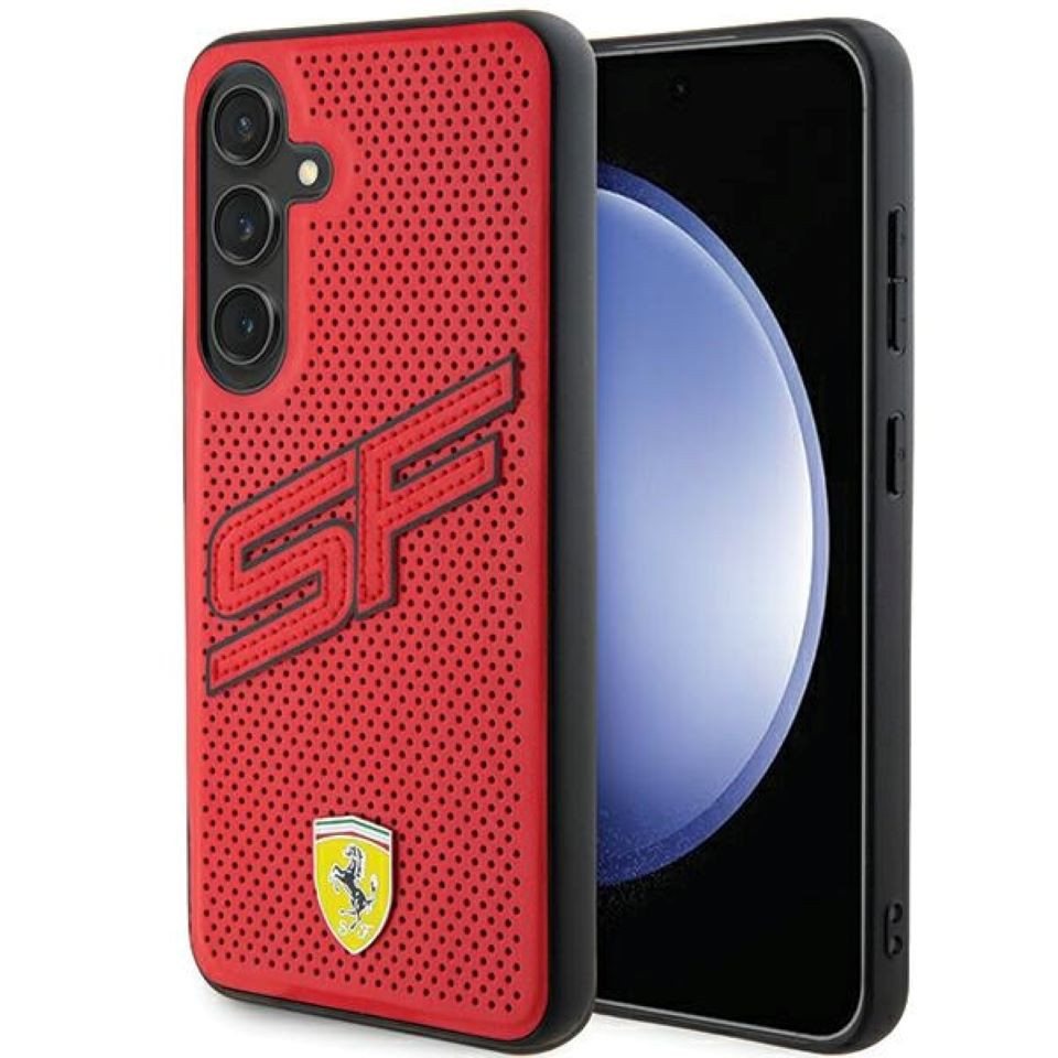 Ferrari Handyhülle Case Galaxy S24 Plus Kunstleder rot Logo Metall 6,7 Zoll, Kantenschutz von Ferrari