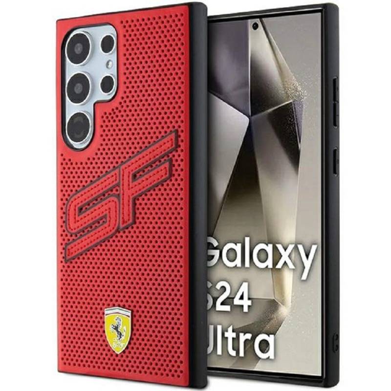 Ferrari Handyhülle Case Galaxy S24 Ultra Kunstleder rot Logo Metall 6,8 Zoll, Kantenschutz von Ferrari
