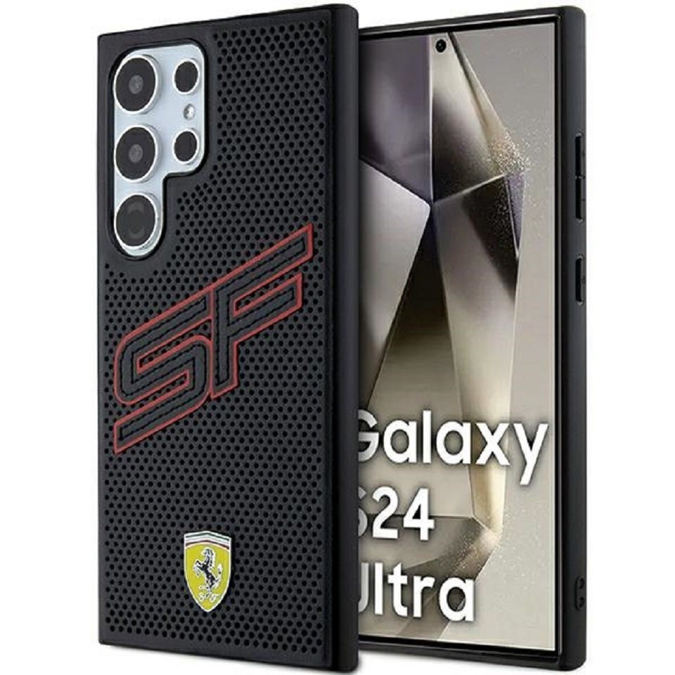 Ferrari Handyhülle Case Galaxy S24 Ultra Kunstleder schwarz Logo Metall 6,8 Zoll, Kantenschutz von Ferrari