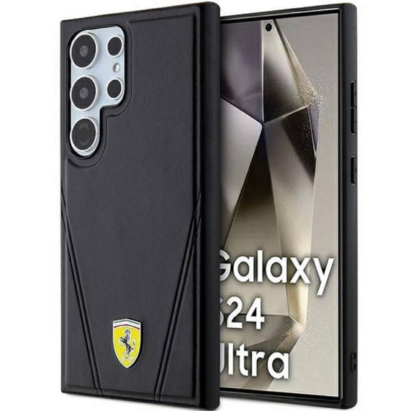 Ferrari Handyhülle Case Galaxy S24 Ultra MagSafe Kunstleder schwarz Logo 6,8 Zoll, Kantenschutz von Ferrari