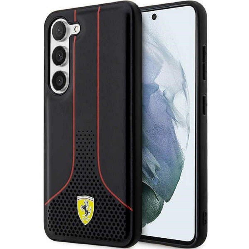 Ferrari Handyhülle Case Samsung Galaxy S23 Ferrari Logo Kunstleder schwarz 6,1 Zoll, Kantenschutz von Ferrari