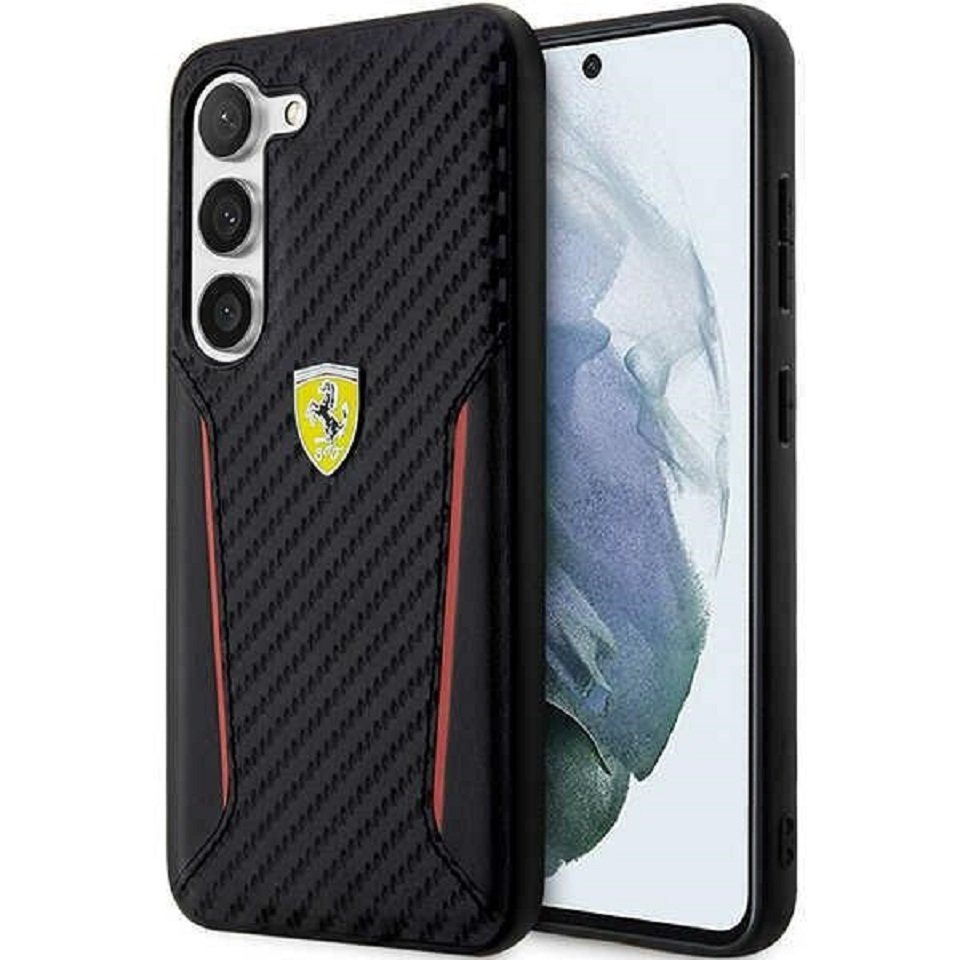 Ferrari Handyhülle Case Samsung Galaxy S23 Plus Ferrari Logo Carbon Look 6,6 Zoll, Kantenschutz von Ferrari