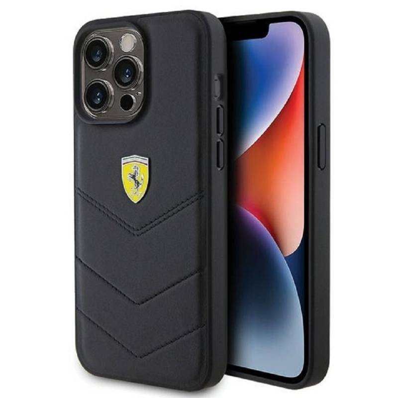 Ferrari Handyhülle Case iPhone 15 Pro Max Echtleder schwarz 6,7 Zoll, Kantenschutz von Ferrari