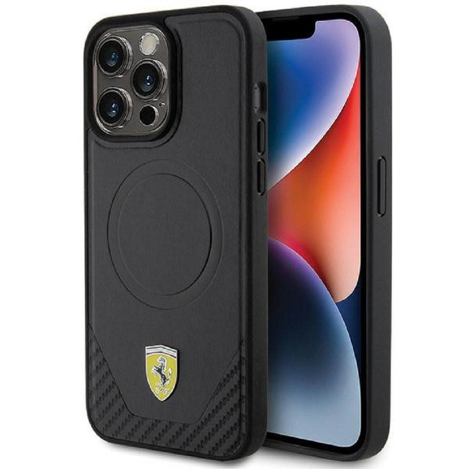 Ferrari Handyhülle Case iPhone 15 Pro Max MagSafe kompatibel schwarz 6,7 Zoll, Kantenschutz von Ferrari