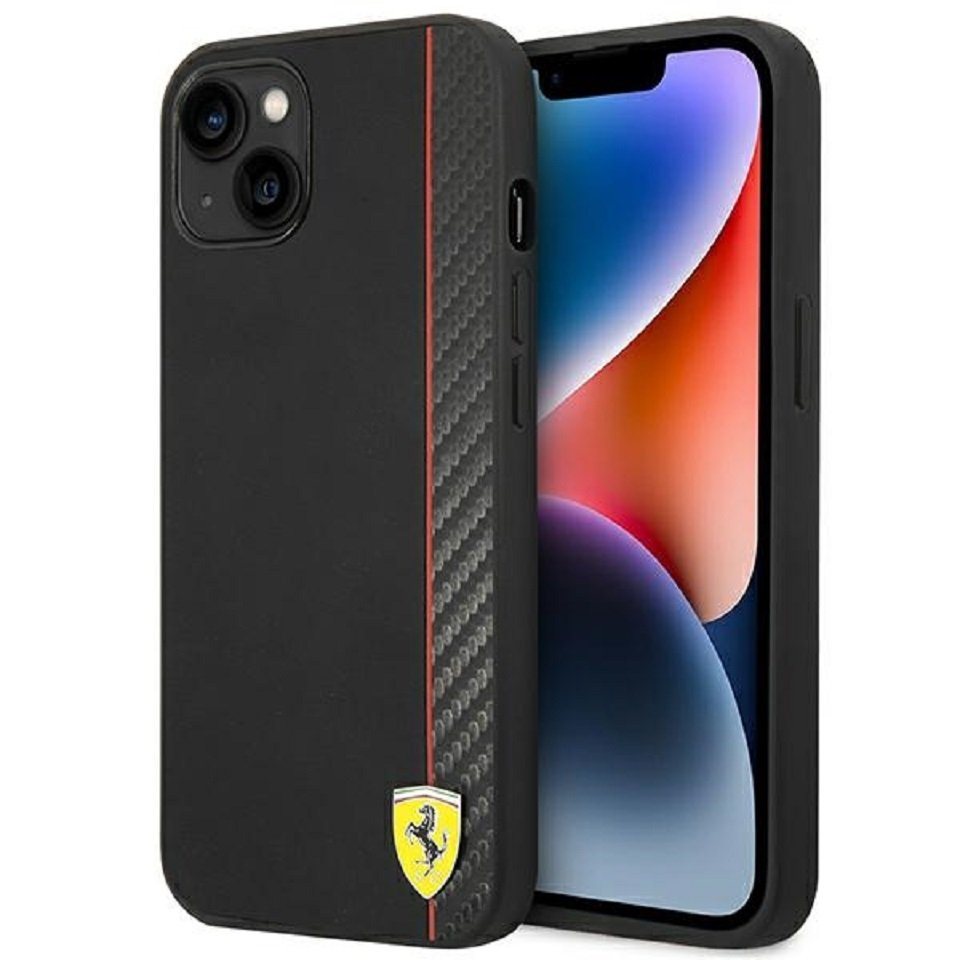 Ferrari Handyhülle Case schwarz Logo iPhone 14 Carbon-Look 6,1 Zoll, Kantenschutz von Ferrari