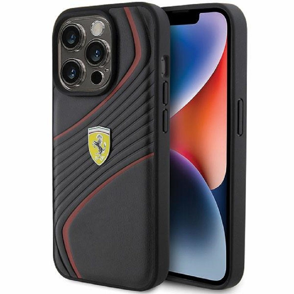 Ferrari Handyhülle Cover Case iPhone 15 Pro Kunstleder schwarz rot 6,1 Zoll, Kantenschutz von Ferrari