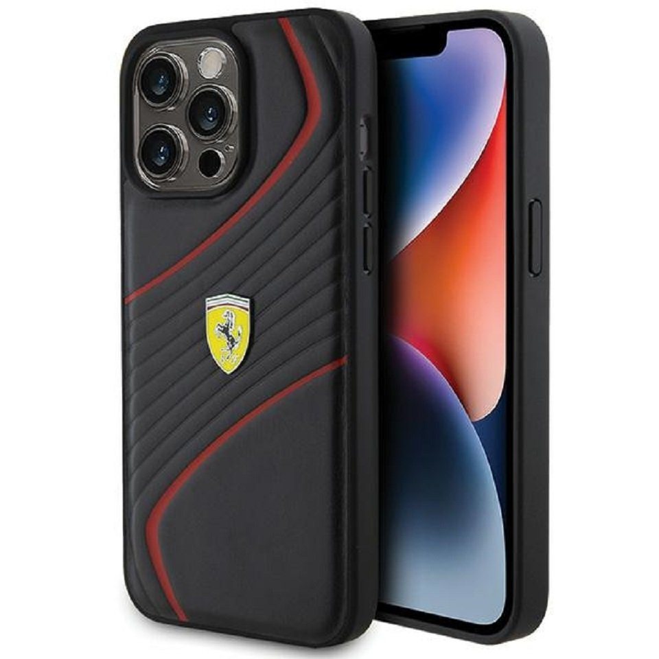 Ferrari Handyhülle Cover Case iPhone 15 Pro Max Kunstleder schwarz rot 6,7 Zoll, Kantenschutz von Ferrari