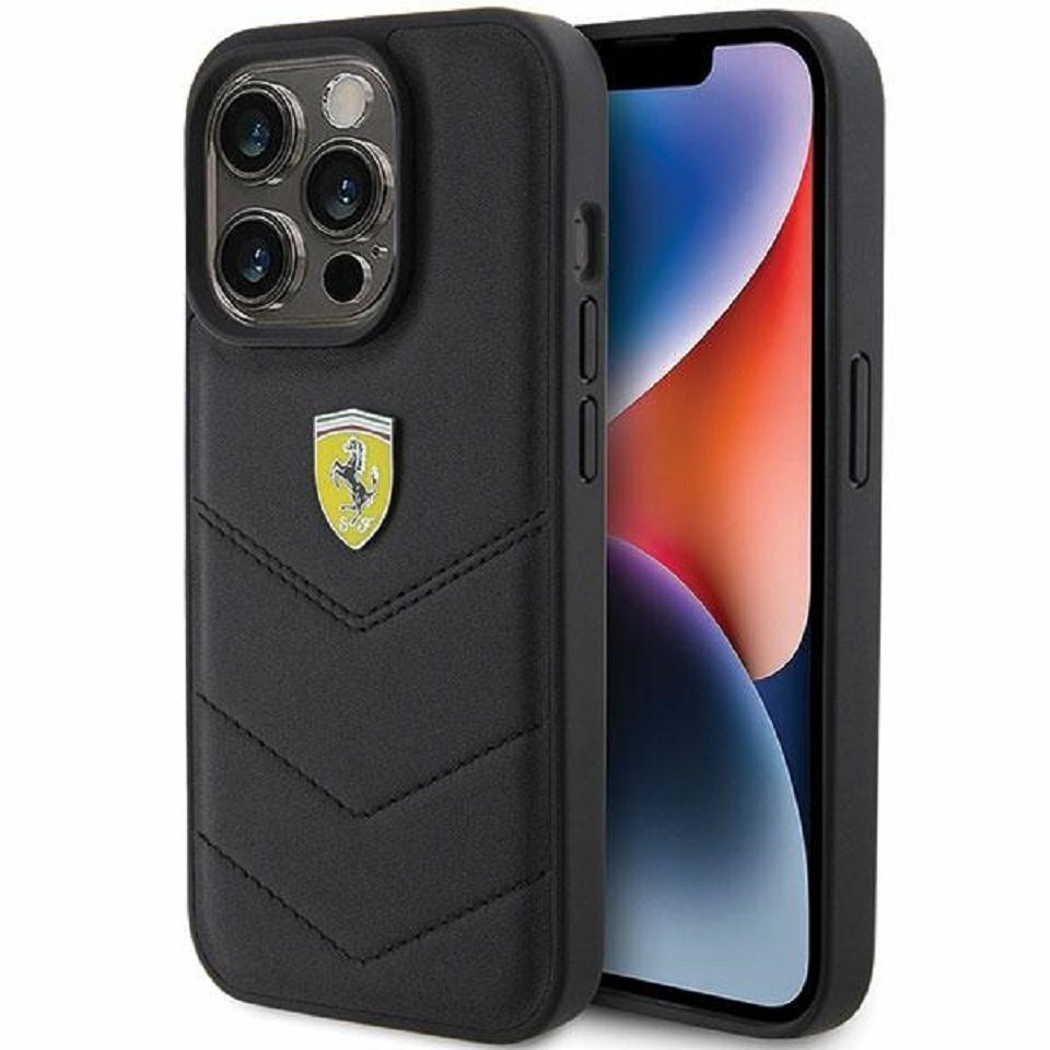 Ferrari Handyhülle Handyhülle Case iPhone 15 Pro Ferrari Echtleder schwarz 6,1 Zoll, Kantenschutz von Ferrari