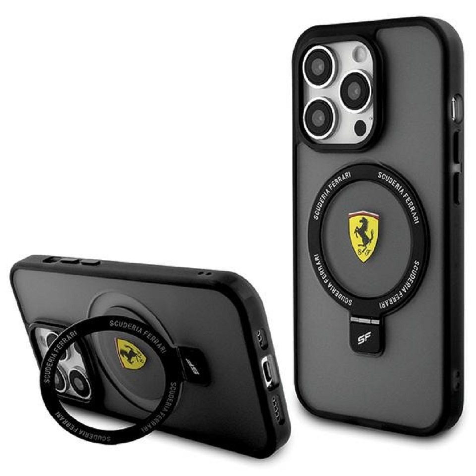 Ferrari Handyhülle iPhone 15 Pro Max aufstellbar Magsafe kompatibel Logo Matt dunkel 6,7 Zoll, Kantenschutz von Ferrari