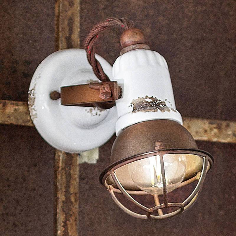 Wandlampe C1675/1, weiß/rostbraun, Keramik, 18 cm hoch, E14 von Ferroluce