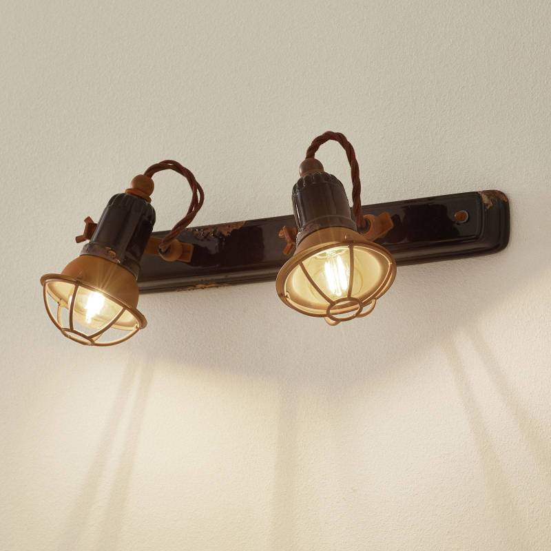 Wandlampe C1676/1 mit Korb, zweiflammig, schwarz von Ferroluce