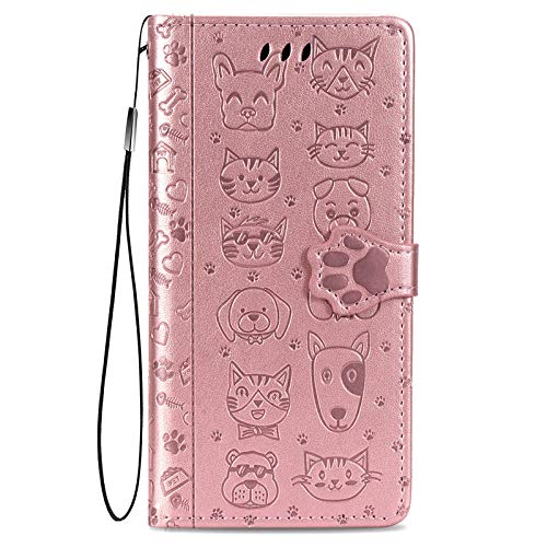 Fertuo Hülle für Blackview A53 / Blackview A53 Pro 4G, Handyhülle Leder Flip Case Tasche mit Kartenfach, Magnet und Standfunktion [Katze Hund Muster] Schutzhülle Cover für Blackview A53 Pro, Rosegold von Fertuo