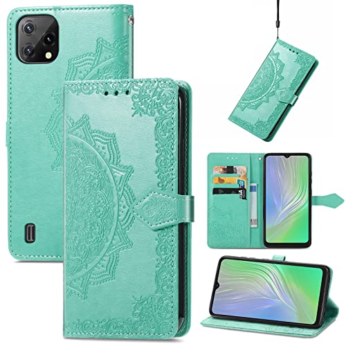 Fertuo Hülle für Blackview A55 / Oscal C60, Handyhülle Leder Flip Case Tasche mit Kartenfach, Magnet und Standfunktion [Mandala Muster] Handy Schutzhülle Ledertasche für Blackview A55, Grün von Fertuo