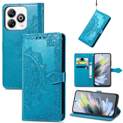 Fertuo Hülle für Blackview Wave 8C, Handyhülle Leder Flip Case Tasche mit Kartenfach, Magnet und Standfunktion [Mandala Muster] Handy Schutzhülle Ledertasche für Blackview Wave 8C, Blau von Fertuo