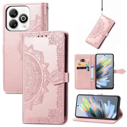 Fertuo Hülle für Blackview Wave 8C, Handyhülle Leder Flip Case Tasche mit Kartenfach, Magnet und Standfunktion [Mandala Muster] Handy Schutzhülle Ledertasche für Blackview Wave 8C, Rosegold von Fertuo