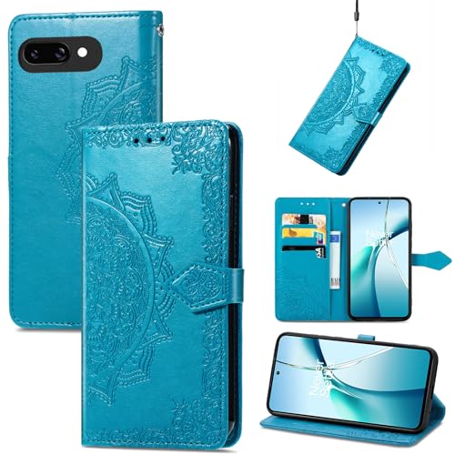 Fertuo Hülle für Google Pixel 9A, Handyhülle Leder Flip Case Tasche mit Kartenfach, Magnet und Standfunktion [Mandala Muster] Handy Schutzhülle Ledertasche für Google Pixel 9A, Blau von Fertuo