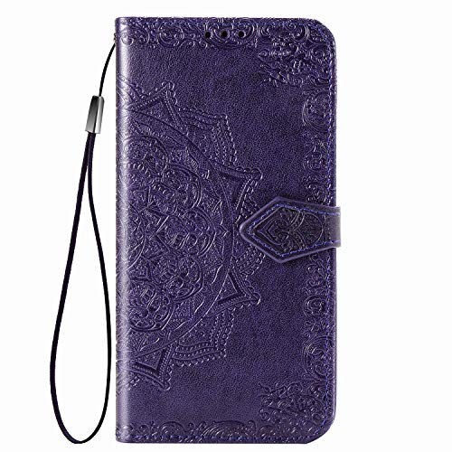 Fertuo Hülle für Huawei P Smart Z/Honor 9X, Handyhülle Leder Flip Case Tasche mit Kartenfach, Magnet und Standfunktion [Mandala] Schutzhülle Ledertasche für Huawei P Smart Z/Honor 9X, Lila von Fertuo