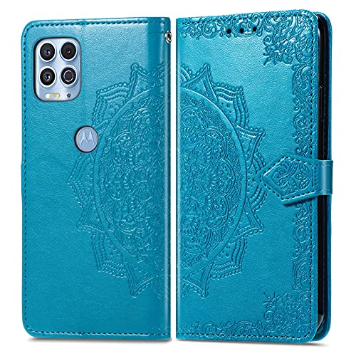 Fertuo Hülle für Moto G100, Handyhülle Leder Flip Case Tasche mit Kartenfach, Magnet und Standfunktion [Mandala Muster] Handy Schutzhülle Ledertasche für Motorola Moto G100, Blau von Fertuo