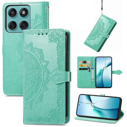 Fertuo Hülle für Motorola Edge 60 Fusion, Handyhülle Leder Flip Case Tasche mit Kartenfach, Magnet und Standfunktion [Mandala Muster] Handy Schutzhülle Ledertasche für Moto Edge 60 Fusion, Grün von Fertuo