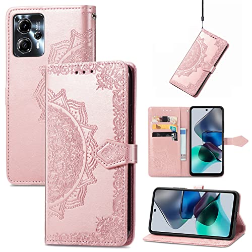 Fertuo Hülle für Motorola Moto G13 / Moto G23, Handyhülle Leder Flip Case Tasche mit Kartenfach, Magnet und Standfunktion [Mandala Muster] Handy Schutzhülle Ledertasche für Moto G13 / G23, Rosegold von Fertuo