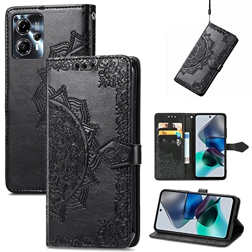 Fertuo Hülle für Motorola Moto G13 / Moto G23, Handyhülle Leder Flip Case Tasche mit Kartenfach, Magnet und Standfunktion [Mandala Muster] Handy Schutzhülle Ledertasche für Moto G13 / G23, Schwarz von Fertuo