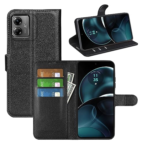 Fertuo Hülle für Motorola Moto G14, Handyhülle Leder Flip Case Tasche mit Standfunktion, Kartenfach, Magnetschnalle, Silikon Bumper Schutzhülle Cover für Motorola Moto G14, Schwarz von Fertuo