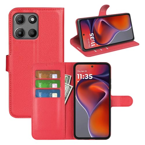 Fertuo Hülle für Motorola Moto G15, Handyhülle Leder Flip Case Tasche mit Standfunktion, Kartenfach, Magnetschnalle, Silikon Bumper Schutzhülle Cover für Motorola Moto G15, Rot Fertuo Hülle für Motorola Moto G15, Handyhülle Leder Flip Case Tasche mit Standfunktion, Kartenfach, Magnetschnalle, Silikon Bumper Schutzhülle Cover für Motorola Moto G15, Rot von Fertuo