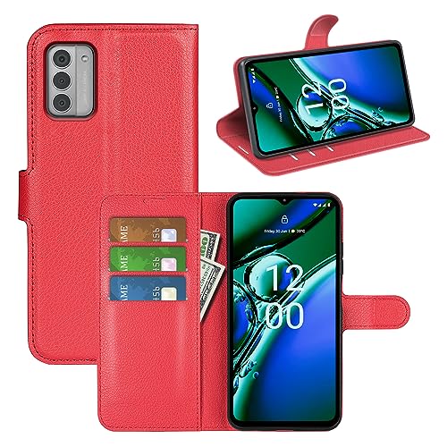 Fertuo Hülle für Nokia G42, Handyhülle Leder Flip Case Tasche mit Standfunktion, Kartenfach, Magnetschnalle, Silikon Bumper Schutzhülle Cover für Nokia G42, Rot von Fertuo