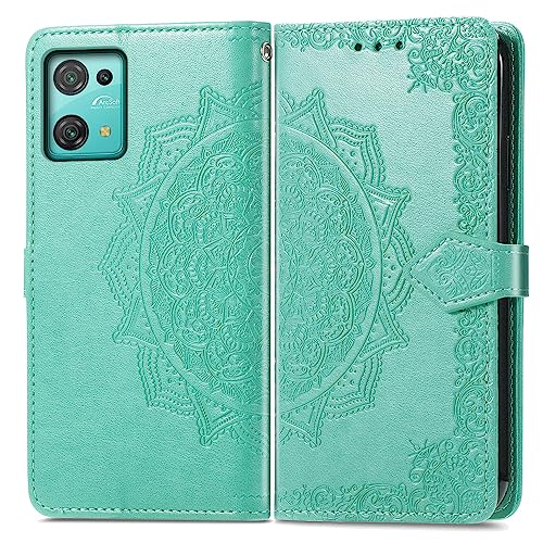 Fertuo Hülle für OSCAL C30 / C30 Pro, Handyhülle Leder Flip Case Tasche mit Kartenfach, Magnet und Standfunktion [Mandala Muster] Handy Schutzhülle Ledertasche für OSCAL C30 Pro, Grün von Fertuo