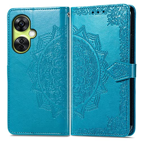 Fertuo Hülle für OnePlus Nord CE3 Lite, Handyhülle Leder Flip Case Tasche mit Kartenfach, Magnet und Standfunktion [Mandala Muster] Handy Schutzhülle für OnePlus Nord CE 3 Lite, Blau von Fertuo