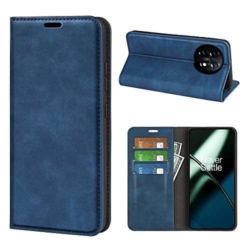 Fertuo Hülle für Oneplus 11 5G, Handyhülle Leder Flip Case Tasche mit Kartenfach, Magnetverschluss, Silikon Innenschale Schutzhülle Cover Lederhülle für Oneplus 11 5G, Blau von Fertuo