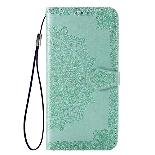 Fertuo Hülle für Oneplus Nord, Handyhülle Leder Flip Case Tasche mit Kartenfach, Magnet und Standfunktion [Mandala Muster] Handy Schutzhülle Ledertasche für Oneplus Nord 5G Smartphone, Grün von Fertuo