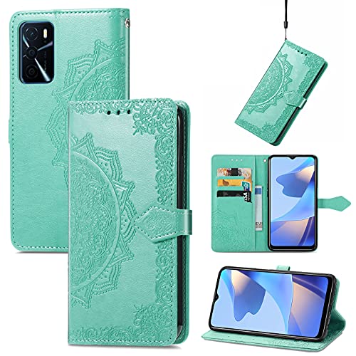 Fertuo Hülle für Oppo A16 / A16S / A54S, Handyhülle Leder Flip Case Tasche mit Kartenfach, Magnet und Standfunktion [Mandala Muster] Handy Schutzhülle Ledertasche für Oppo A16 / A16S / A54S, Grün von Fertuo
