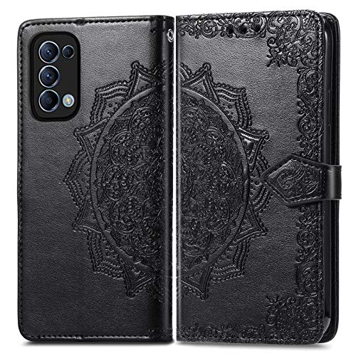 Fertuo Hülle für Oppo Find X3 Lite 5G, Handyhülle Leder Flip Case Tasche mit Kartenfach, Magnet und Standfunktion [Mandala Muster] Handy Schutzhülle Ledertasche für Oppo Find X3 Lite 5G, Schwarz von Fertuo