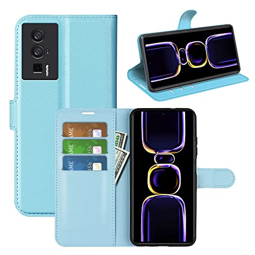 Fertuo Hülle für Poco F5 Pro 5G, Handyhülle Leder Flip Case Tasche mit Standfunktion, Kartenfach, Magnetschnalle, Silikon Bumper Schutzhülle Cover für Poco F5 Pro 5G, Blau von Fertuo